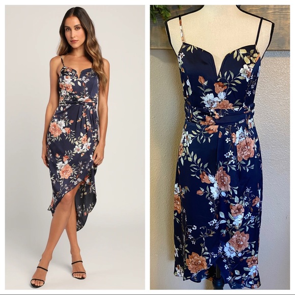 Lulus | Dresses | Nwt Lulus My Favorite Day Navy Blue Floral Print ...